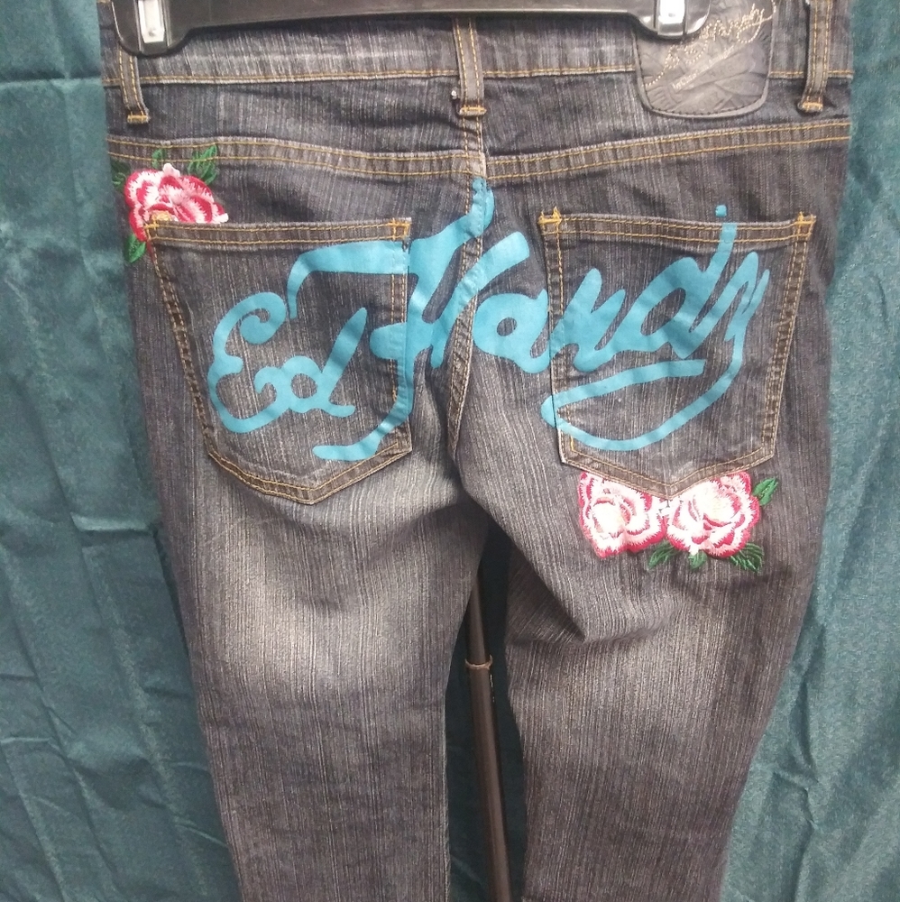*RATE* Ed Hardy TIGER SIGNATURE W/ROSES JEANS